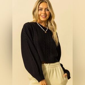 Double Zero Black Crew Neck Sweater with Puff Sleeves